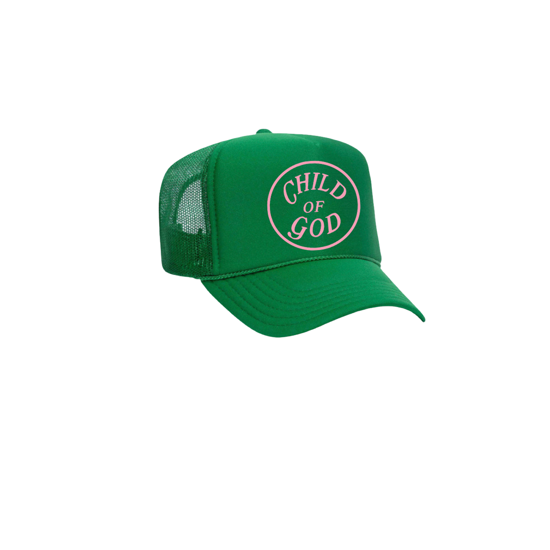 Child of God Trucker Hat Green w/ Pink