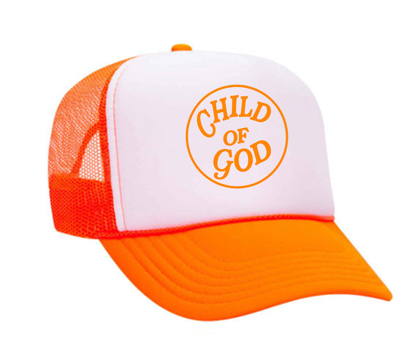Child of God Trucker Hat Orange w/ White